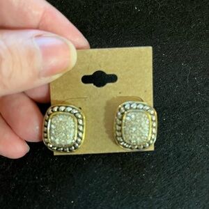 Black and gold tone rhinestone earrings